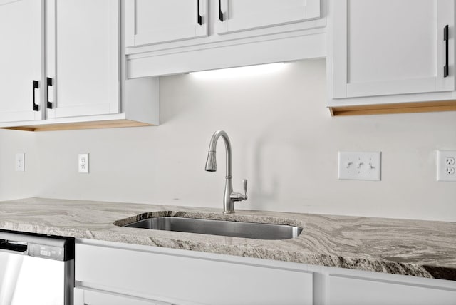 kitchen with sink, white cabinets, and stainless steel dishwasher