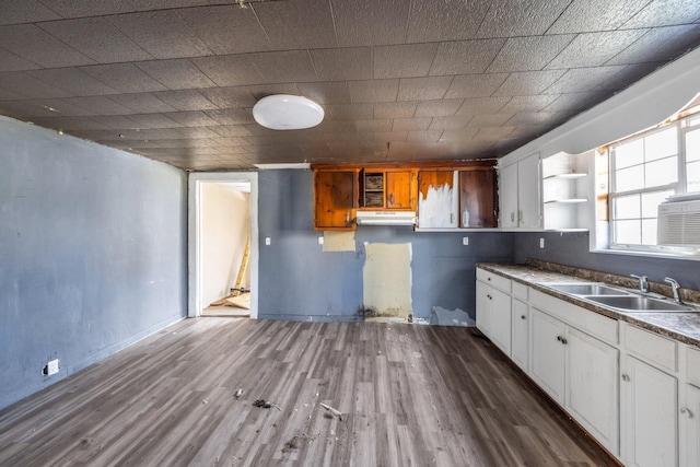 kitchen with white cabinetry, dark hardwood / wood-style floors, and sink