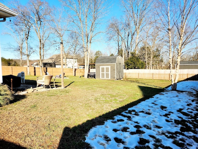 view of yard with a storage shed