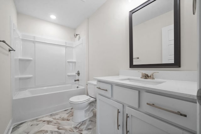 full bathroom featuring toilet, vanity, and shower / bathtub combination