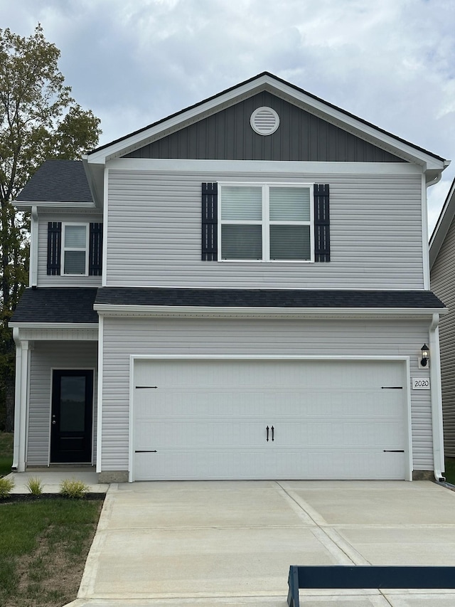 front facade with a garage