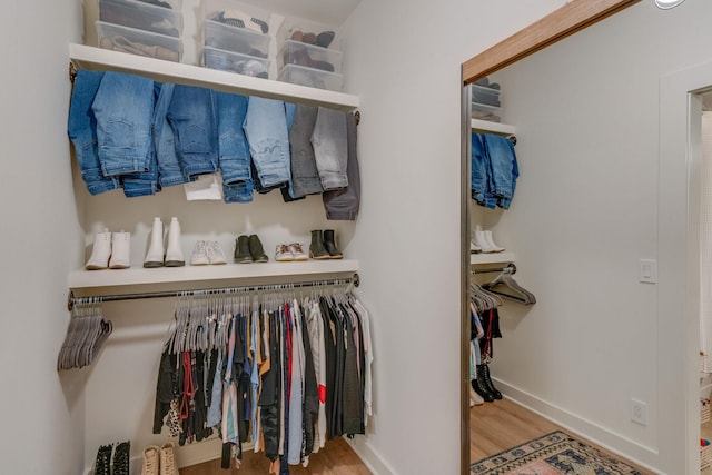 spacious closet with hardwood / wood-style flooring