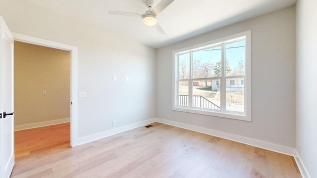 unfurnished room featuring light hardwood / wood-style floors and ceiling fan