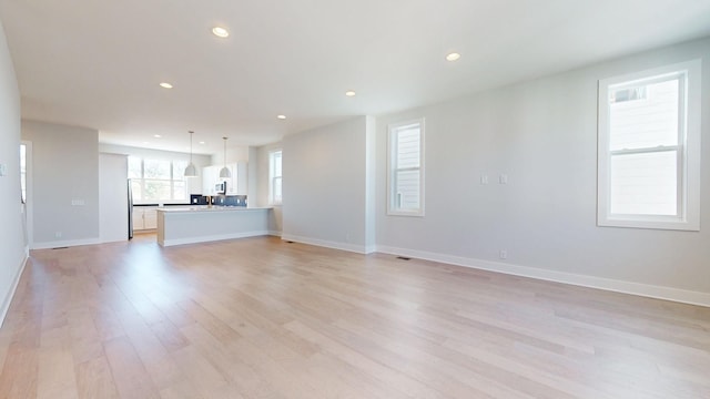 unfurnished living room featuring light hardwood / wood-style floors