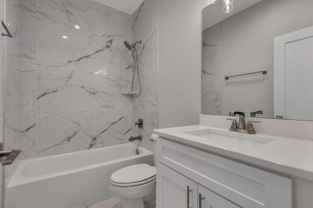 full bathroom with toilet, vanity, and shower / tub combination