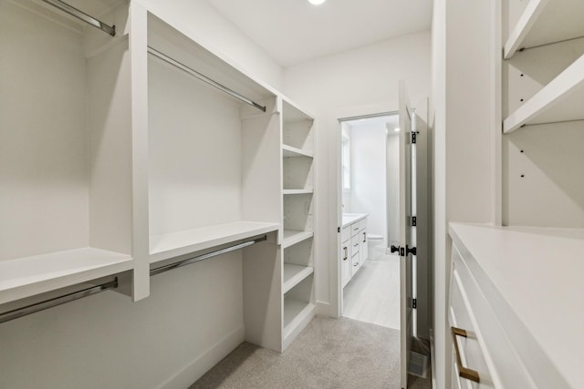 spacious closet with light colored carpet