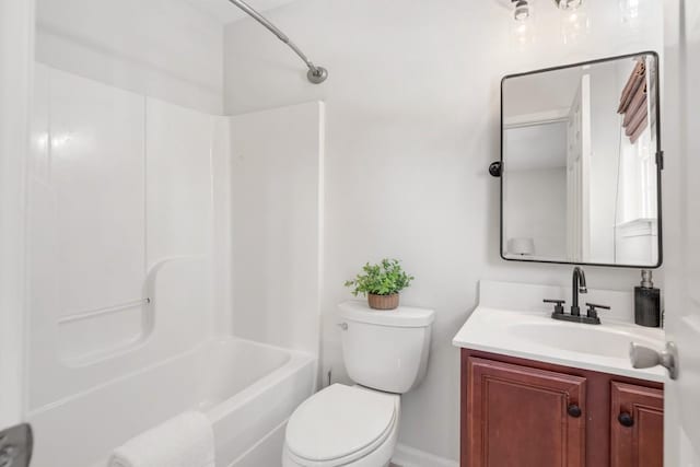 full bathroom with toilet,  shower combination, and vanity