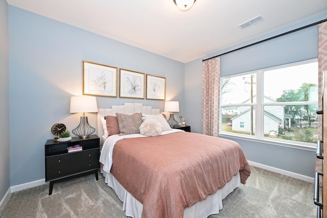 carpeted bedroom with multiple windows