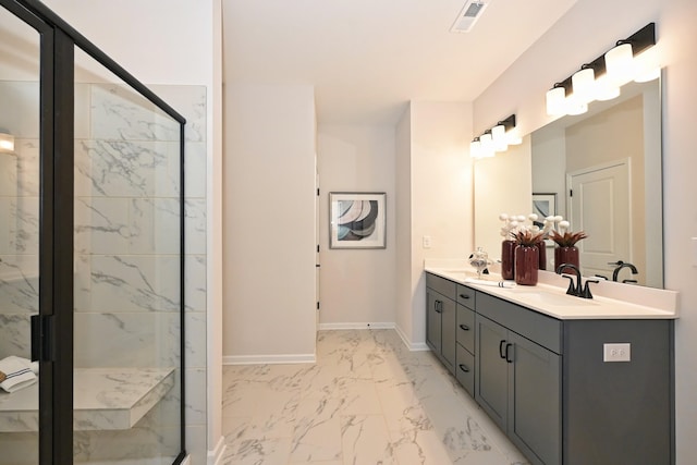 bathroom featuring an enclosed shower and vanity