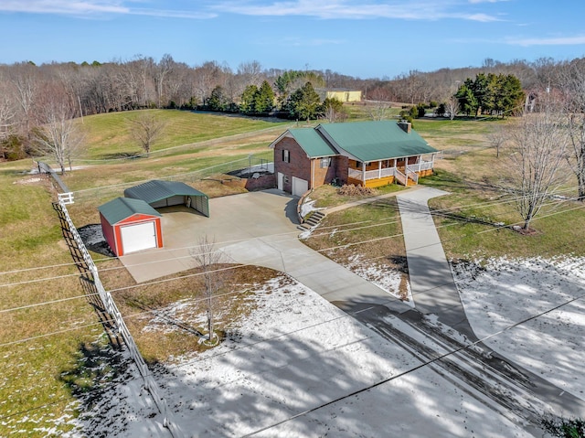 aerial view featuring a rural view