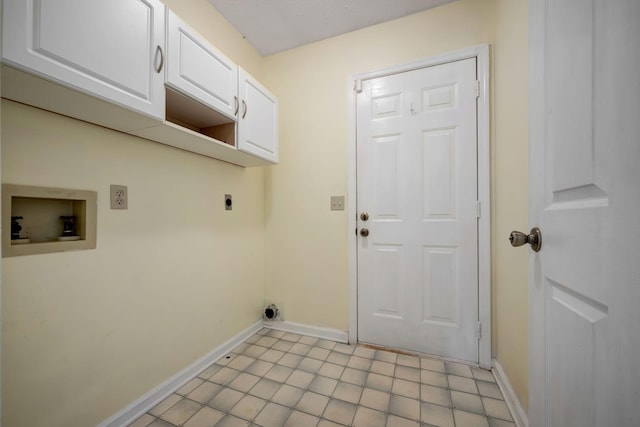 laundry area featuring cabinets, washer hookup, and electric dryer hookup