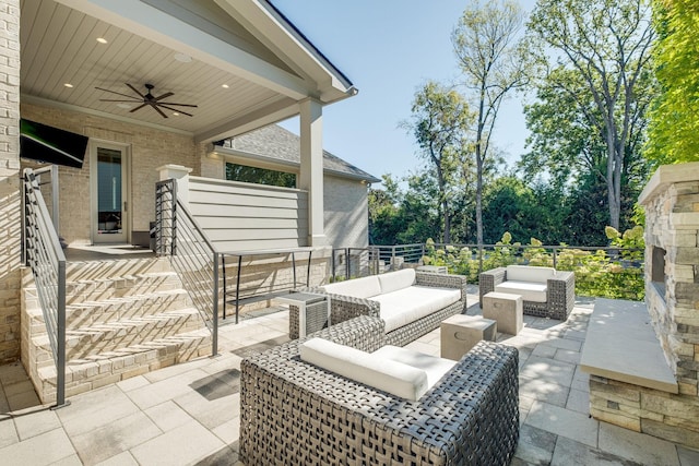 view of patio / terrace featuring ceiling fan and outdoor lounge area