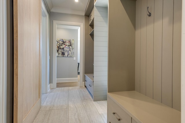 mudroom with crown molding