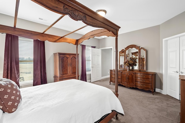 bedroom featuring multiple windows and carpet