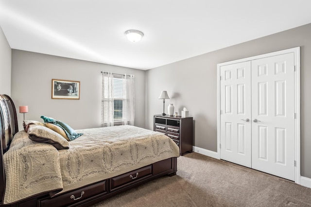 bedroom with carpet floors and a closet