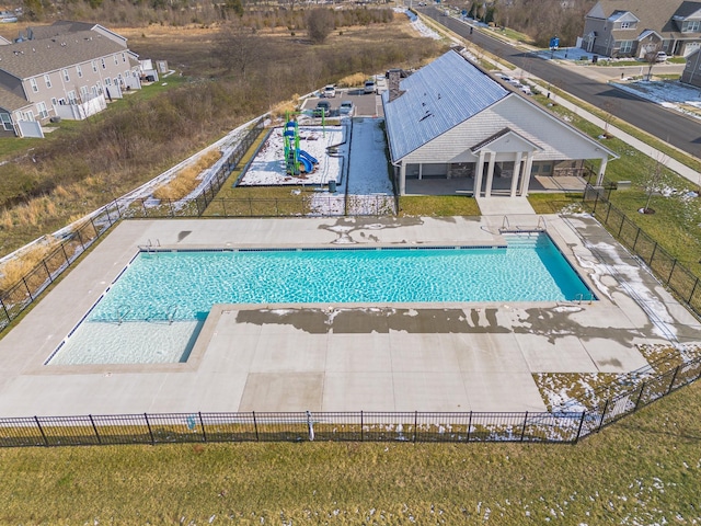 view of swimming pool with a patio area