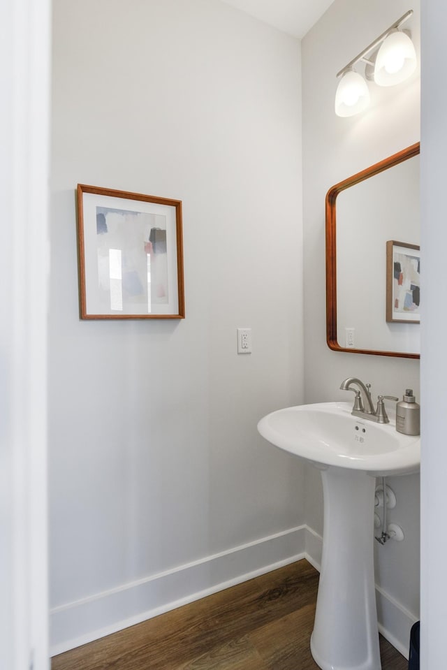 bathroom featuring wood-type flooring and sink