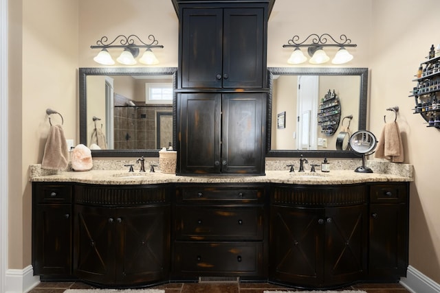 bathroom featuring vanity and walk in shower