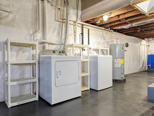 laundry area featuring washing machine and dryer and electric water heater