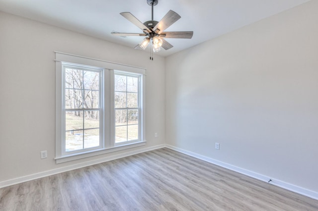 unfurnished room featuring light hardwood / wood-style floors and ceiling fan