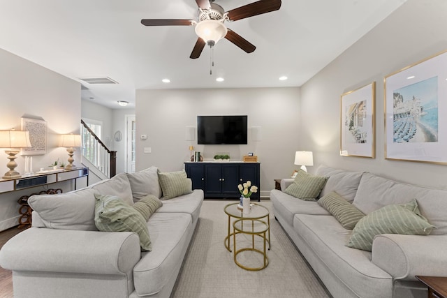 living room with ceiling fan