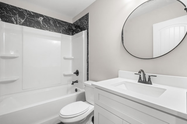 full bathroom featuring toilet,  shower combination, and vanity