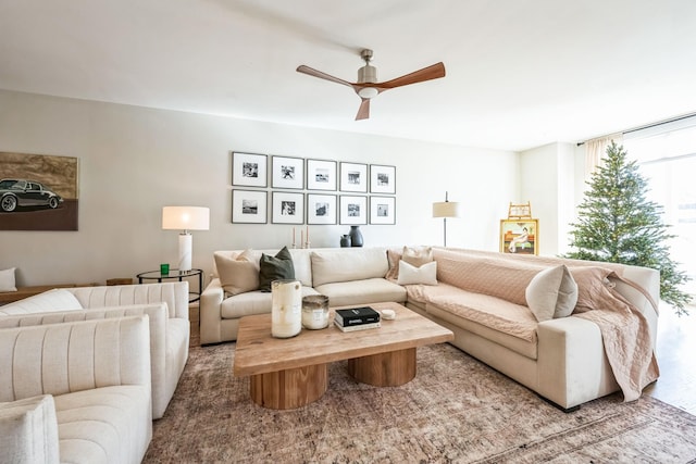 living room with ceiling fan