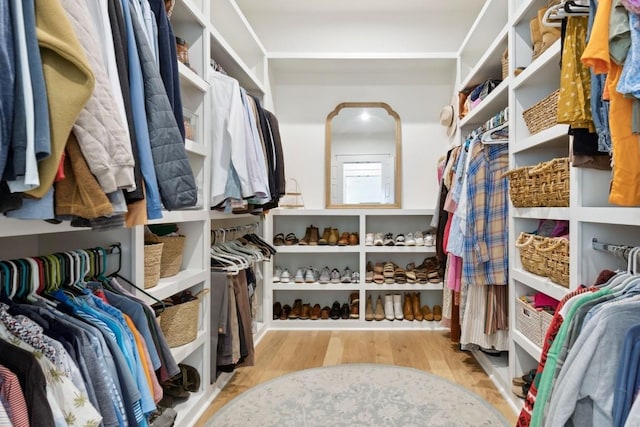 spacious closet featuring light hardwood / wood-style floors