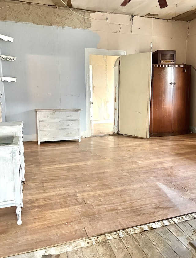 empty room featuring light hardwood / wood-style floors and ceiling fan