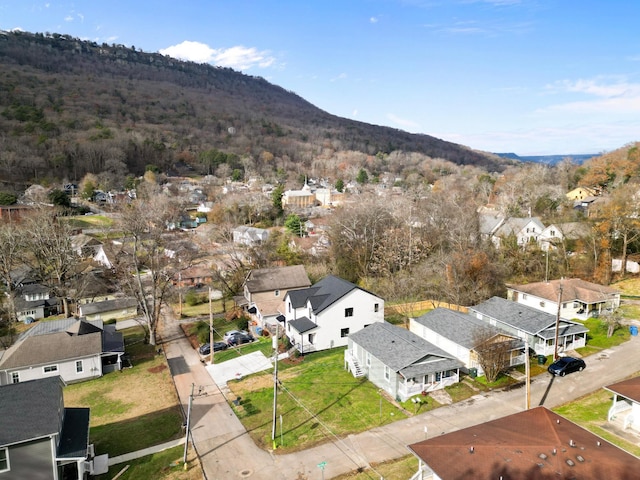 drone / aerial view featuring a mountain view