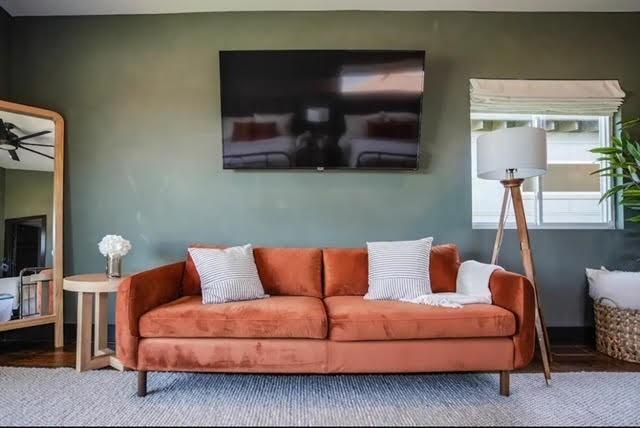 living room with ceiling fan