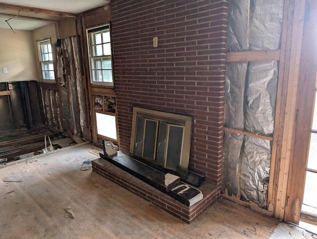 unfurnished living room with a fireplace