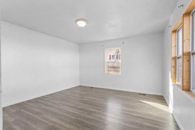 spare room featuring a wealth of natural light and hardwood / wood-style flooring