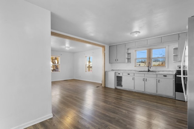 kitchen featuring electric stove, dark hardwood / wood-style flooring, and sink