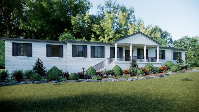 view of front of house with a front lawn and covered porch