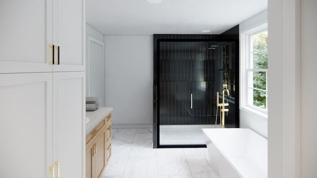 bathroom featuring vanity and separate shower and tub