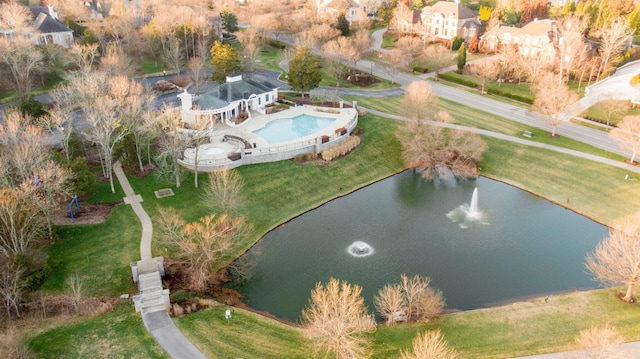 drone / aerial view featuring a water view