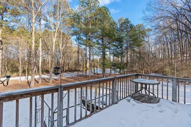 view of snow covered deck