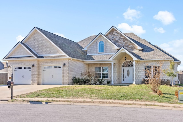 view of front facade with a garage and a front yard