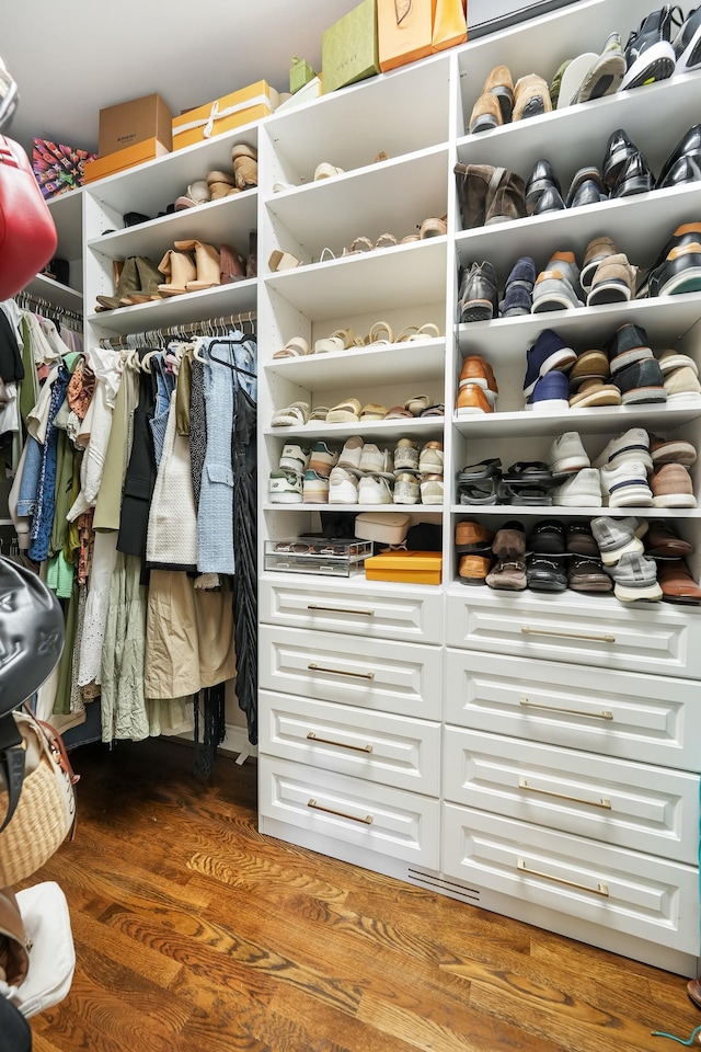 walk in closet featuring hardwood / wood-style flooring