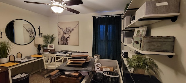 office featuring ceiling fan and carpet floors