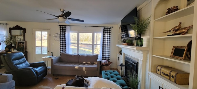 living room featuring ceiling fan