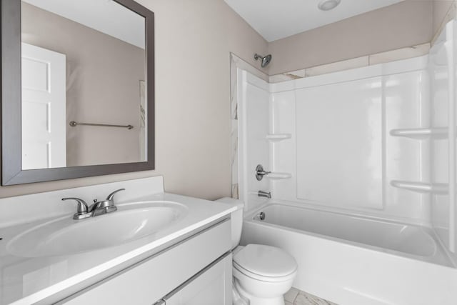 full bathroom featuring shower / tub combination, toilet, and vanity