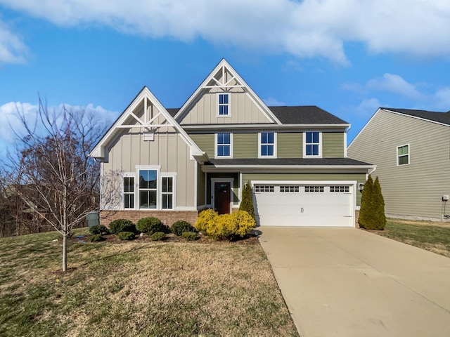 craftsman-style home with a front yard and a garage