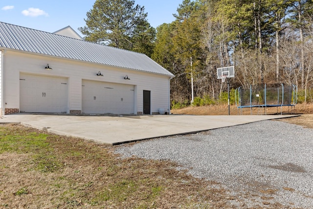 garage with a trampoline