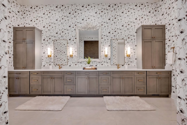 bathroom with vanity and tile patterned flooring