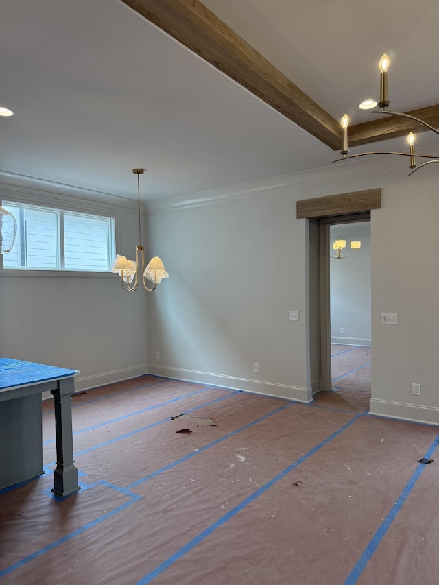 8013 Southvale Blvd, Franklin, TN 37064 - unfurnished dining area with a chandelier, baseboards, and crown molding