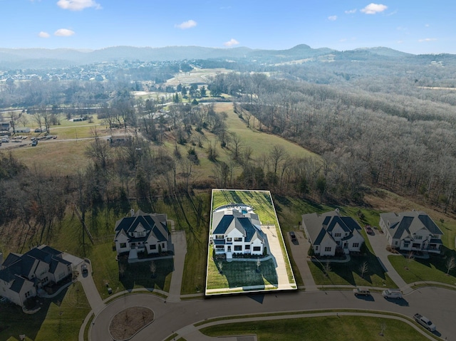 birds eye view of property with a mountain view