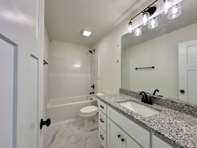 full bathroom with tub / shower combination, toilet, and vanity