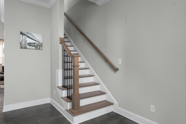 stairway with crown molding